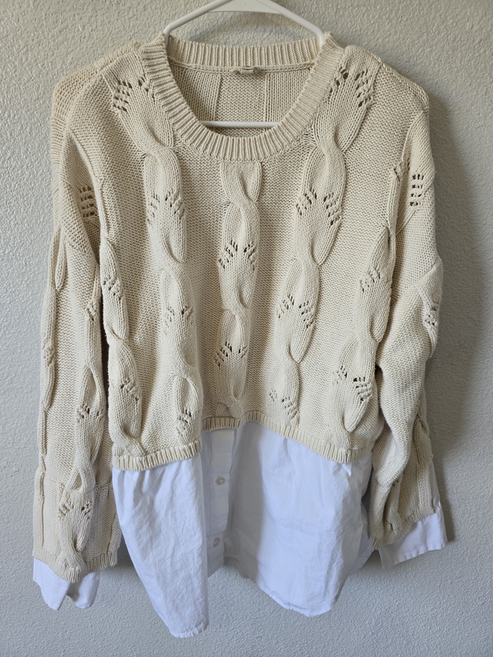Anthropologie Pilcro Cable Knit Twofer Sweater Womens Size L Cream Preppy Office - Picture 6 of 11